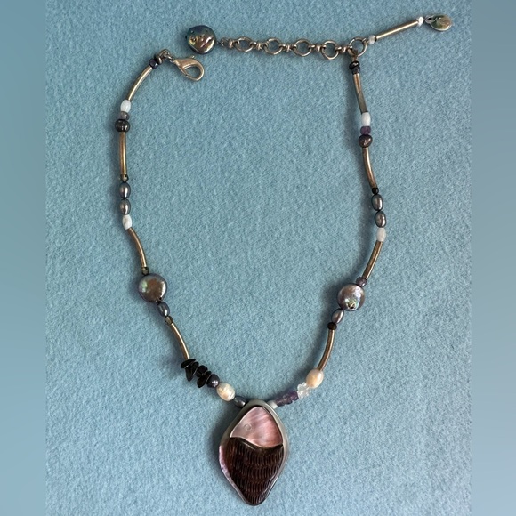 Unique NATURE BIJOUX Necklace: Pearls, Mother of Pearl, amethyst, agate, wood 🎣 - Picture 9 of 10